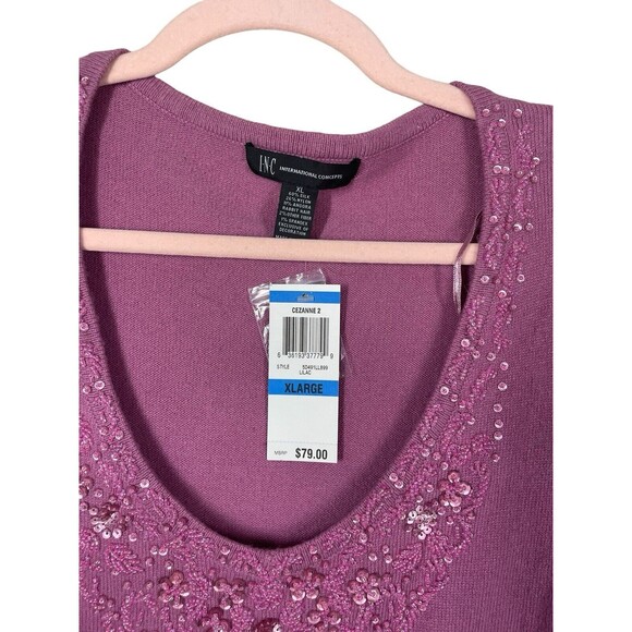 INC International Concepts Pink Sweater Beaded V Neck Silk Blend Womens SZ XL - Picture 3 of 9